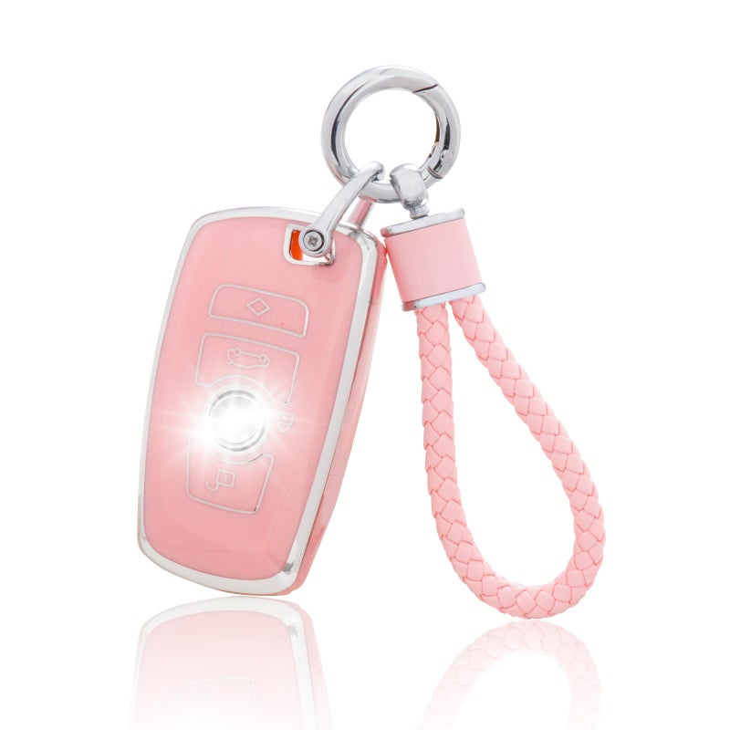 YO&YOYE for BMW Key Fob Cover with Keychain, Pink Soft TPU Key Case Protection Fit for BMW 2 5 6 7 X1 X2 X3 X5 X6 Series - Image 1